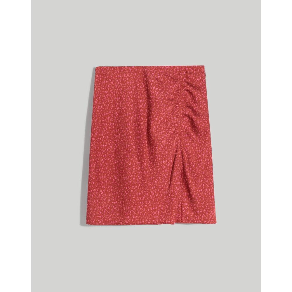 Madewell Hammered Satin Ruched Mini Skirt Floral Burnished Mahogany - 2